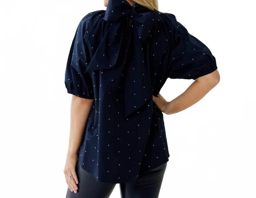 NEW CARYN LAWN ryan bow sparkle top in navy - Picture 2 of 2